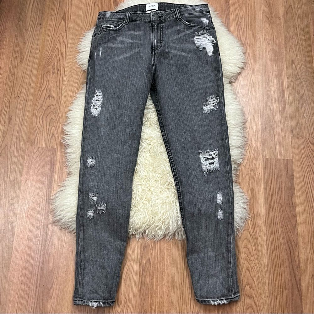 RVCA Gray Wash Distressed High Rise Skinny Jeans 26
